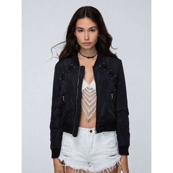 NLW Black Satin Criss Cross Bomber - Picture 3 of 7